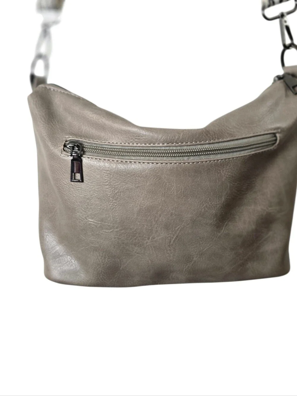 Sam + Hadley Vegan Faux Leather Hobo Bag Black White Chevron Strap Crossbody